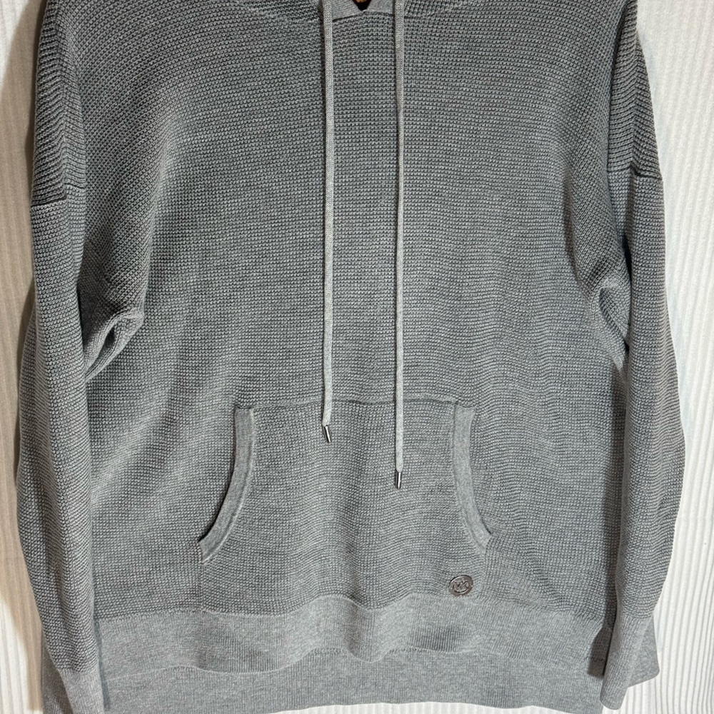 Michael Kors Heather Grey Waffle Knit Pullover Hoodie - Excellent Condition (M)